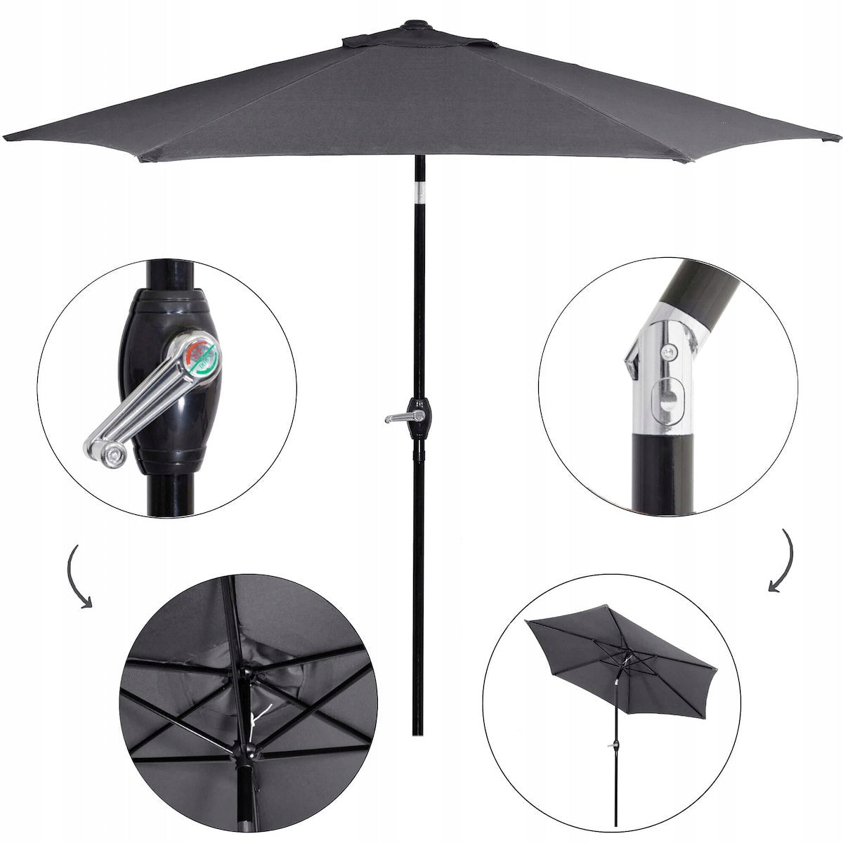 Umbrela terasa gradina, cu manivela si inclinare, GU21, diametru 260cm, gri antracit