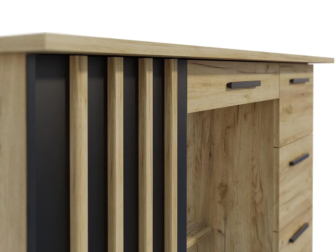 Birou Montana B120 cu 4 sertare si 1 usa, 120x45x76 cm, stejar craft si negru - 4