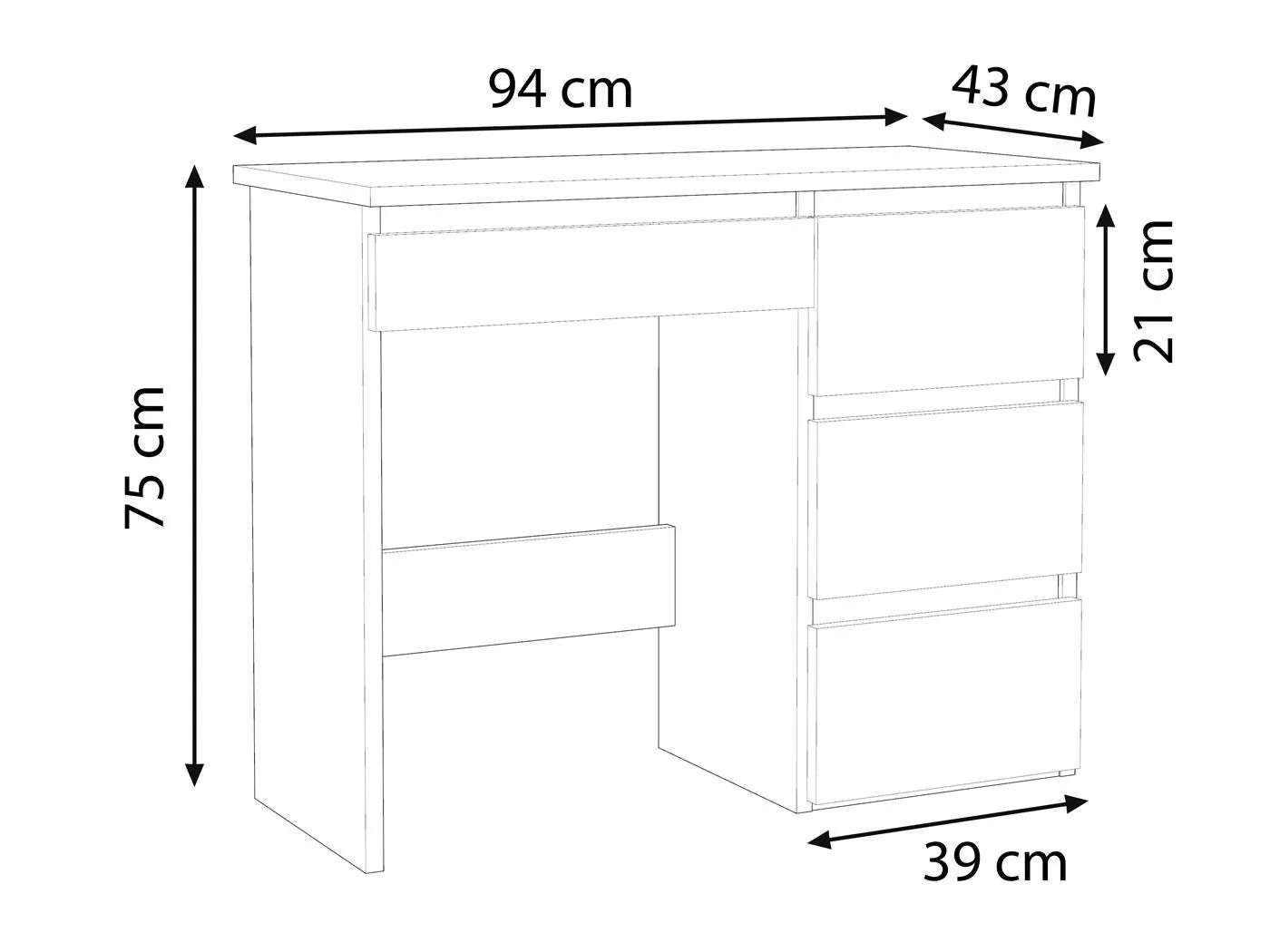 Birou calculator Beta 3 cu 4 sertare, 94x43x75 cm, finisaj sonoma - 4
