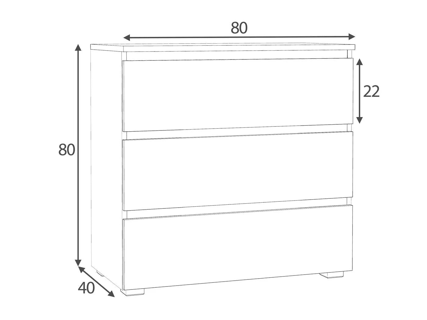 Comoda cu 3 sertare NEO 80, 80x40x80 cm, finisaj stejar mat - 4