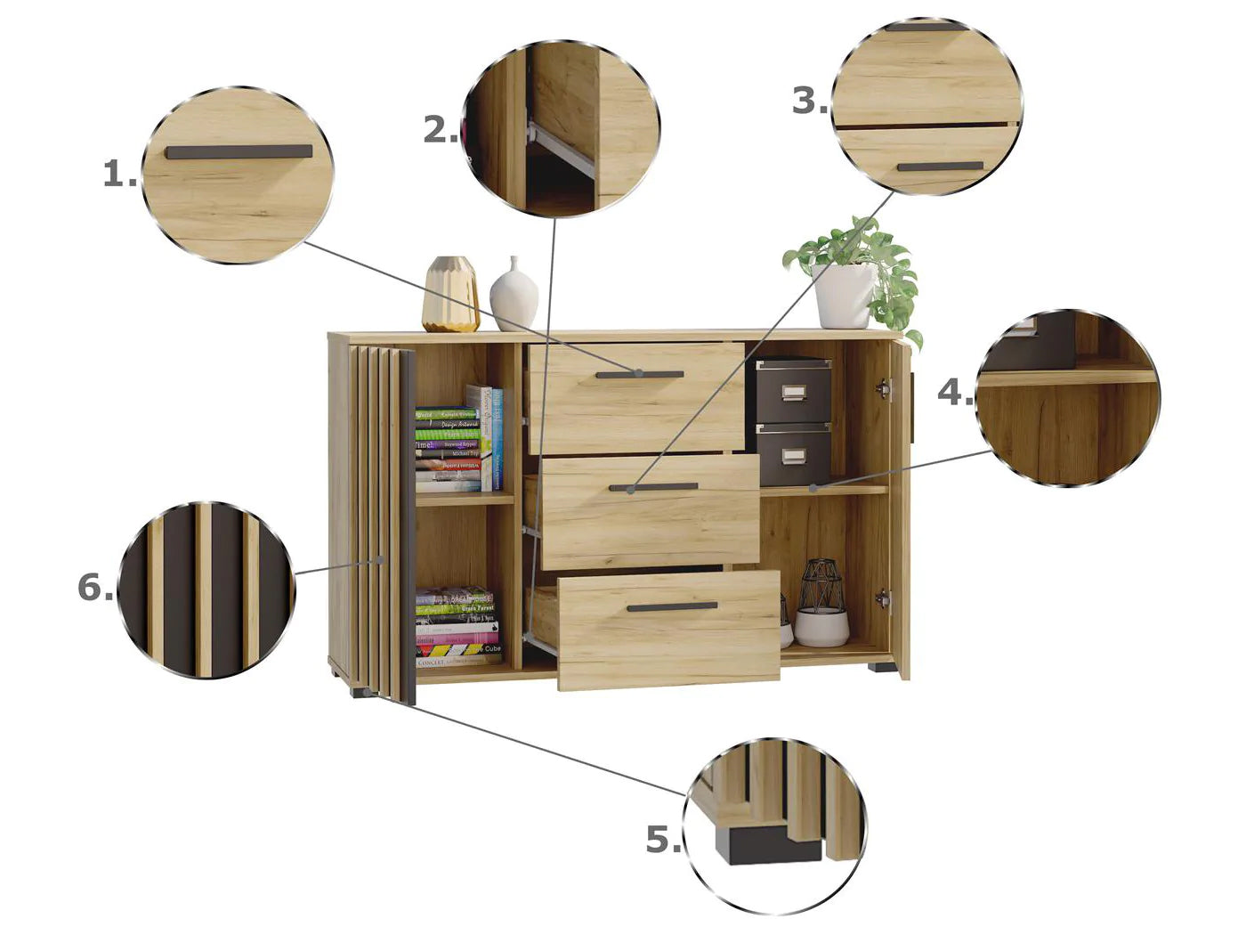 Comoda moderna cu 3 sertare si 2 usi, 140x38x80 cm, finisaj negru craft - 4