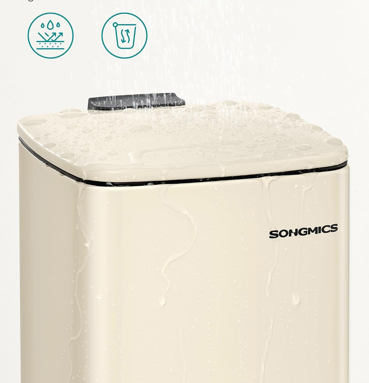 SONGMICS Cos de gunoi pentru baie, cu pedala si soft-close, 6 litri, bej