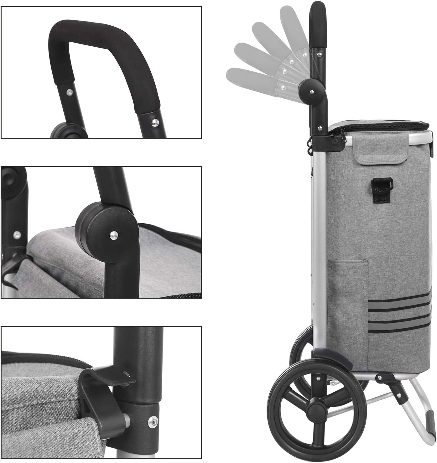 SONGMICS Carucior de cumparaturi piata, pliabil, compartiment frigorific, multifunctional, 44x35x100 cm, gri