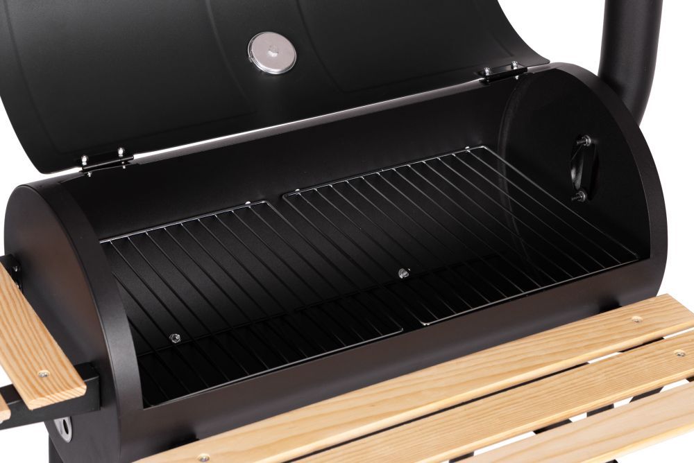 Gratar de gradina 91x60x114 cm, cu cos de fum, termometru si 3 rafturi, metal cromat, negru