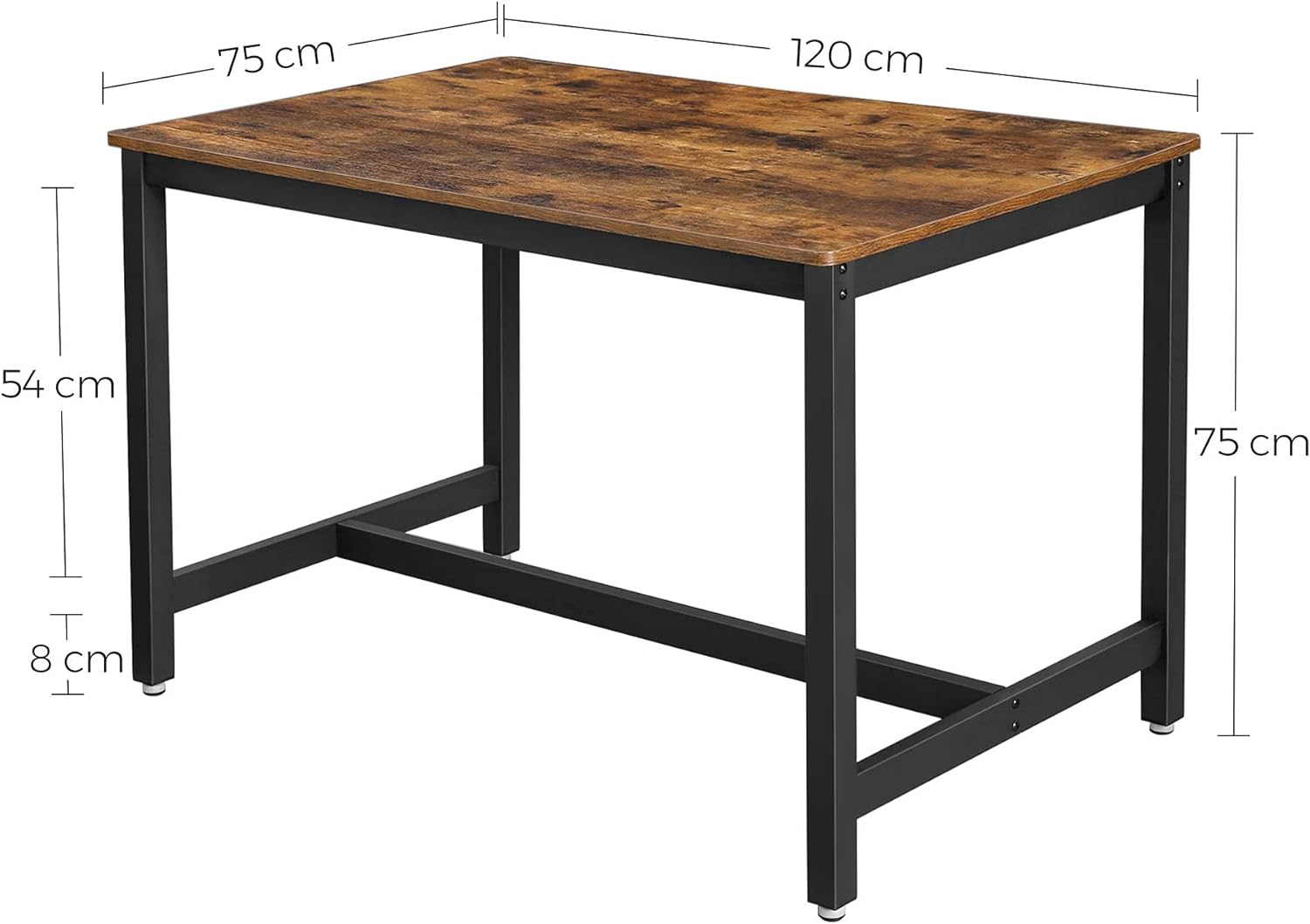VASAGLE Masa de bucatarie pentru 4 persoane, cadru metalic, stil industrial, 120x75x75 cm, maro rustic