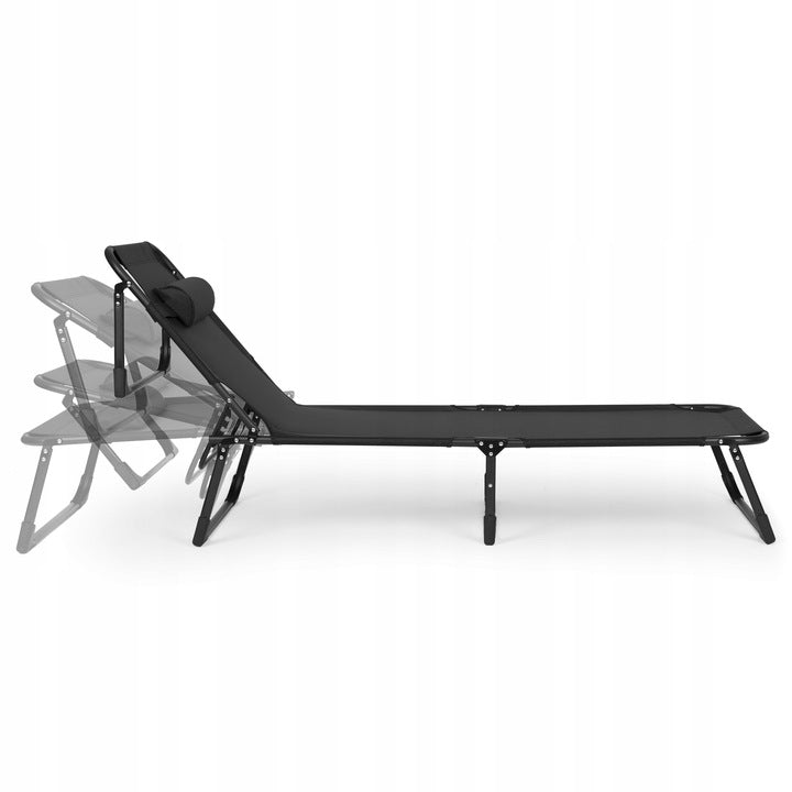 Sezlong pliabil 193x67x79 cm, spatar reglabil 4 pozitii, cadru otel si material Oxford, negru