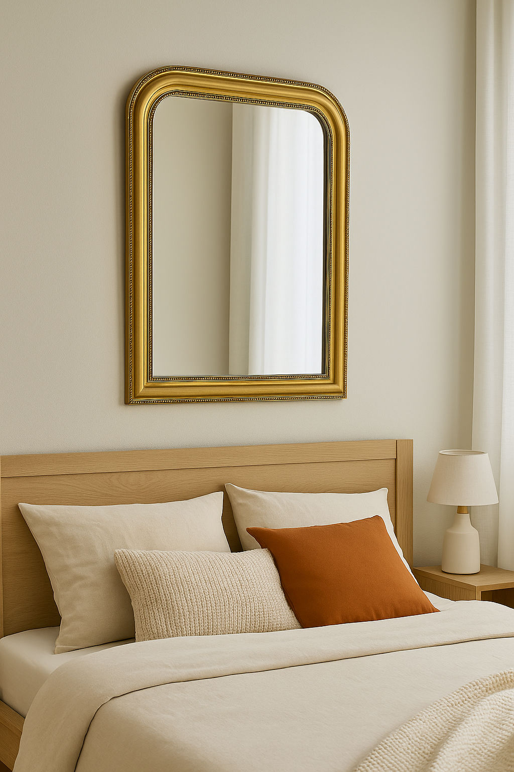 Oglinda decorativa verticala Atmosphera Adele cu rama din lemn bej, 74x104 cm