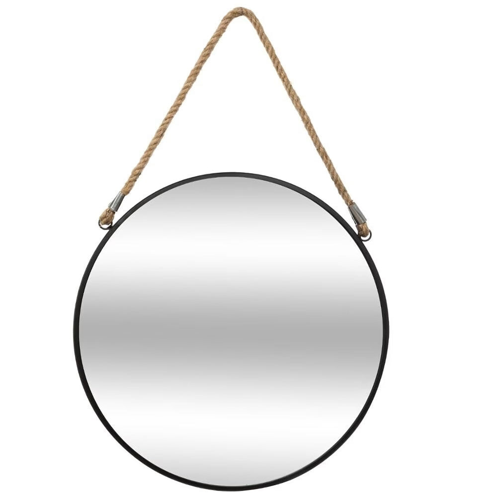 Oglinda rotunda suspendata Atmosphera Eden cu rama metalica si sfoara de agatare, diametru 38 cm