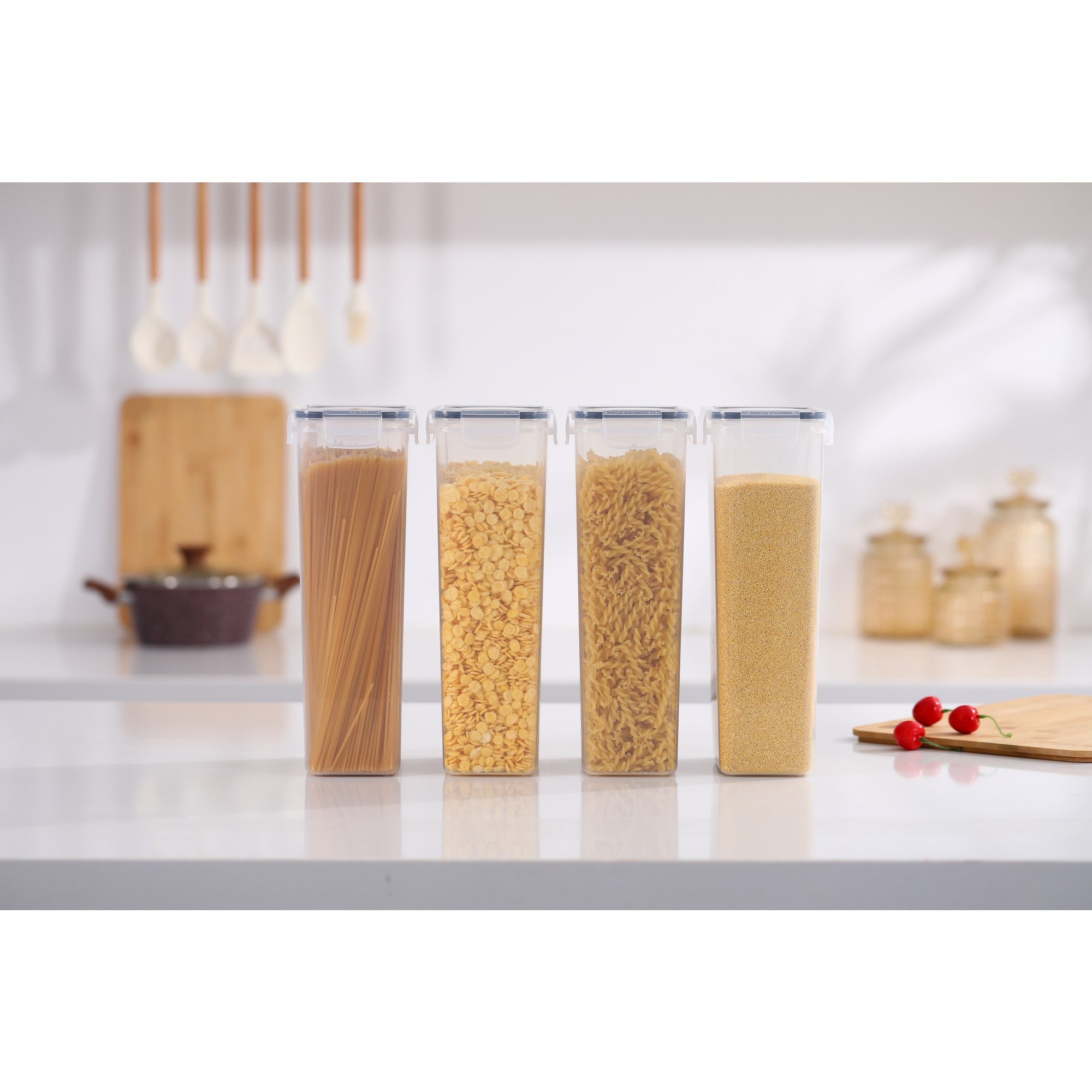 Set 4 Recipiente din Plastic, pentru Alimente/Obiecte, Inchidere Ermetica, 4 x 2.8l, Transparent