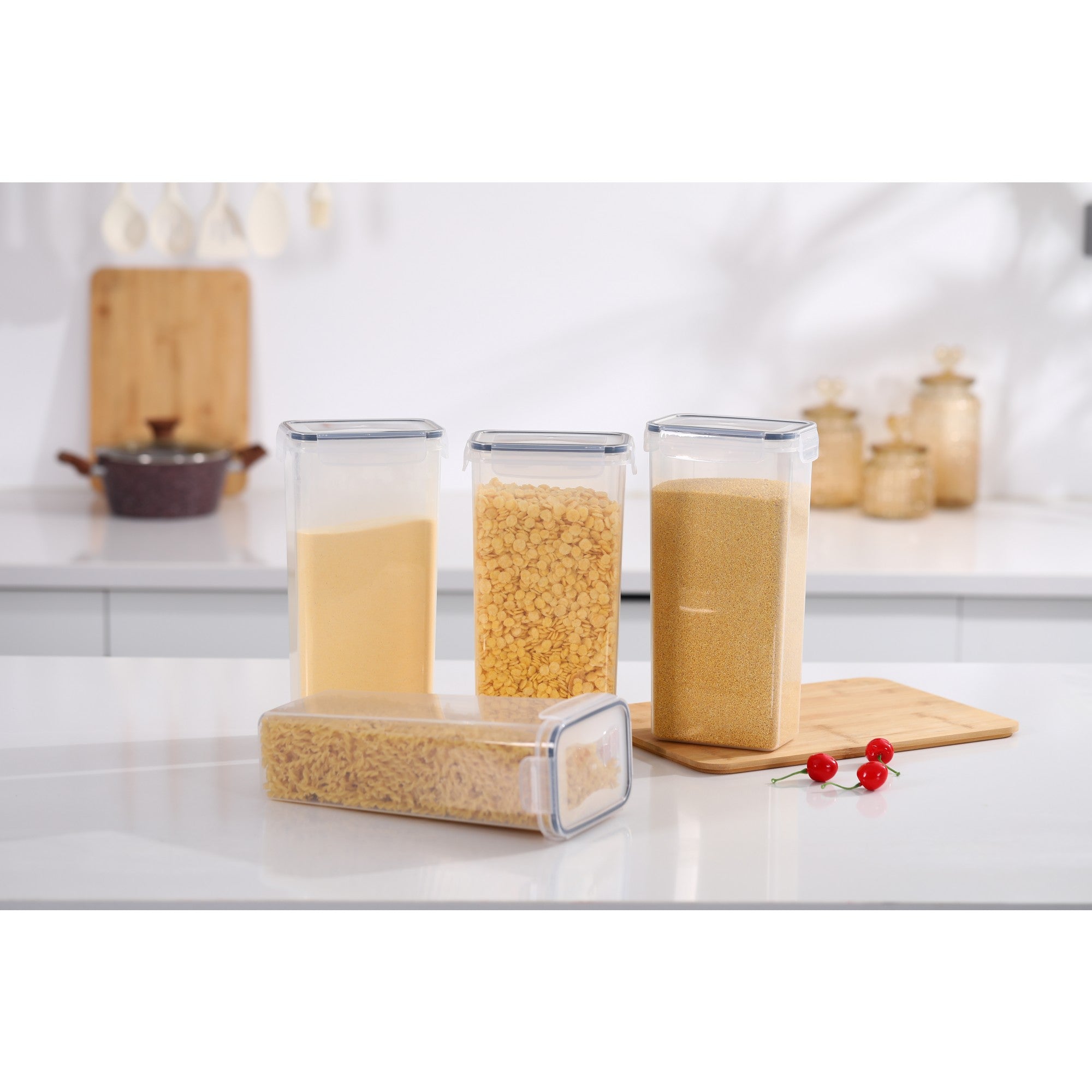 Set 4 Recipiente din Plastic, pentru Alimente/Obiecte, Inchidere Ermetica, 4 x 2.8l, Transparent