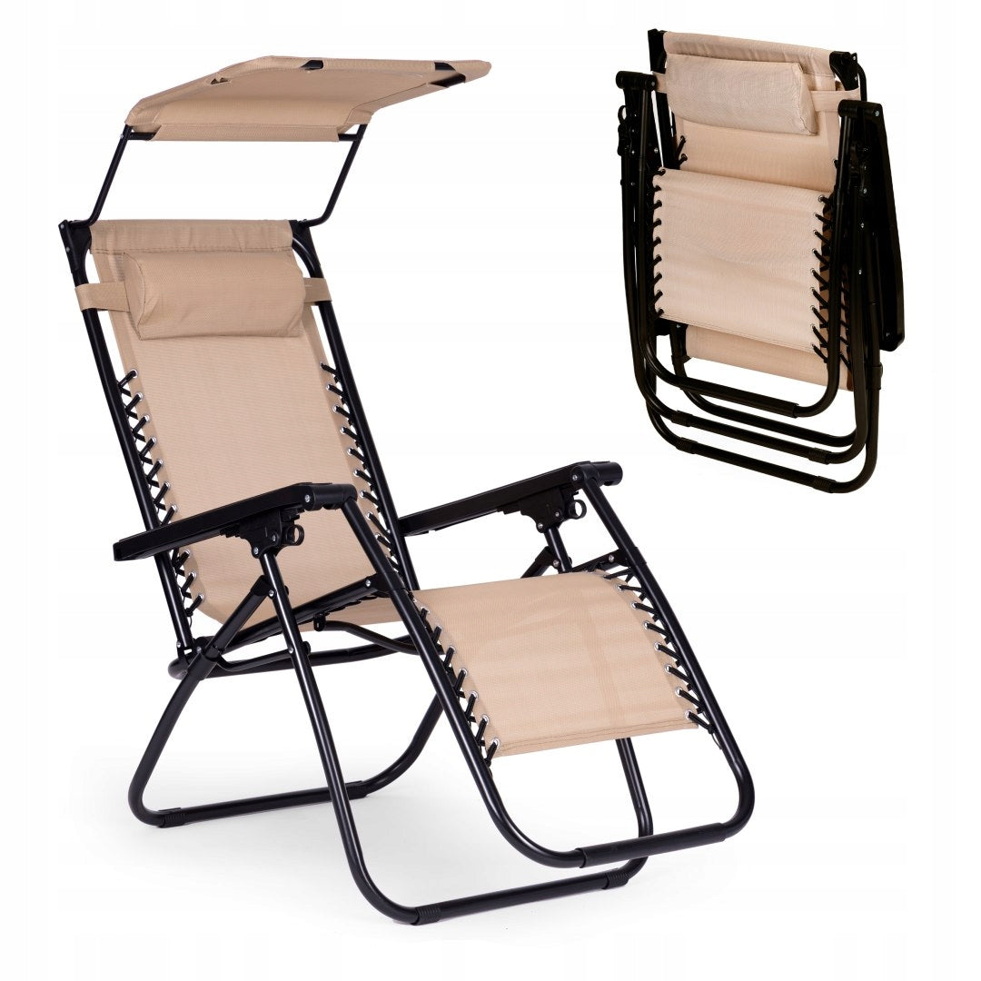Sezlong pliabil 86x67x120 cm, zero gravity, copertina reglabila, spatar 3 pozitii, cadru otel si material impermeabil, bej