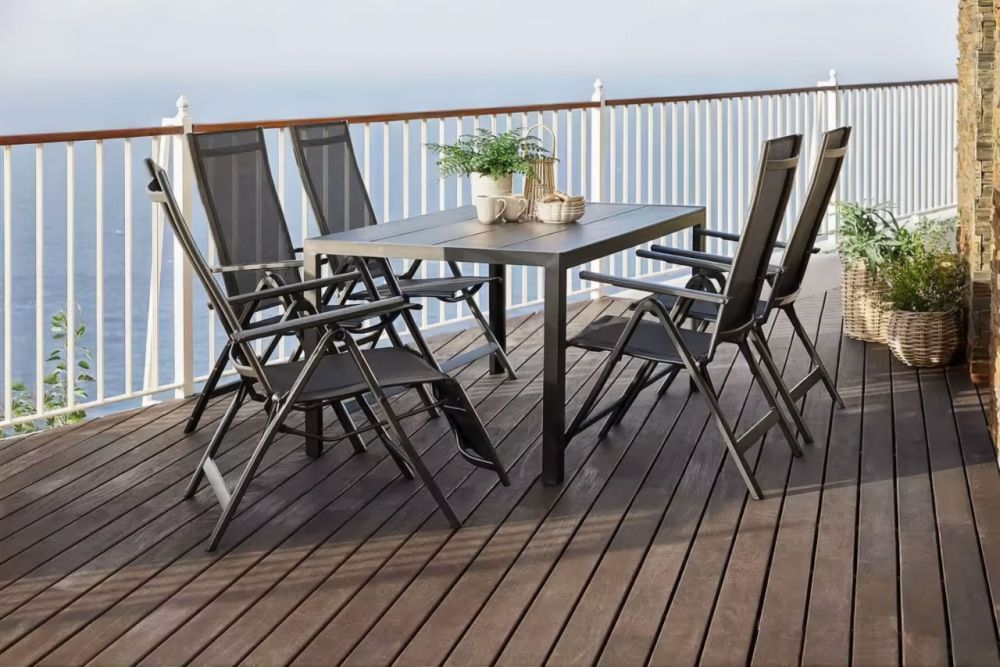 Set 4 scaune gradina 70x57x106 cm, pliante cu spatar reglabil 7 pozitii, structura otel si textilena, gri