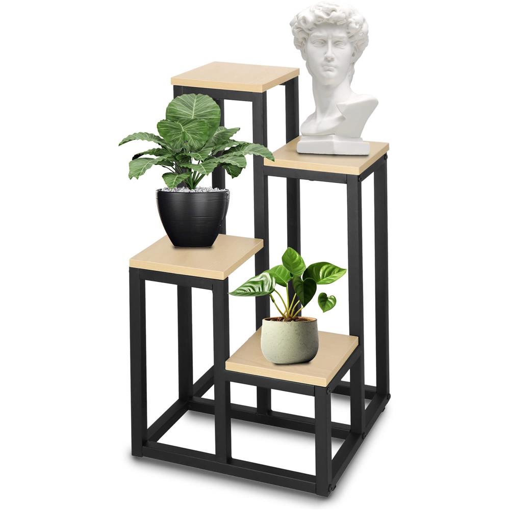 Stand pentru flori, cadru metalic, 4 etajere, 34x34x68 cm, bej