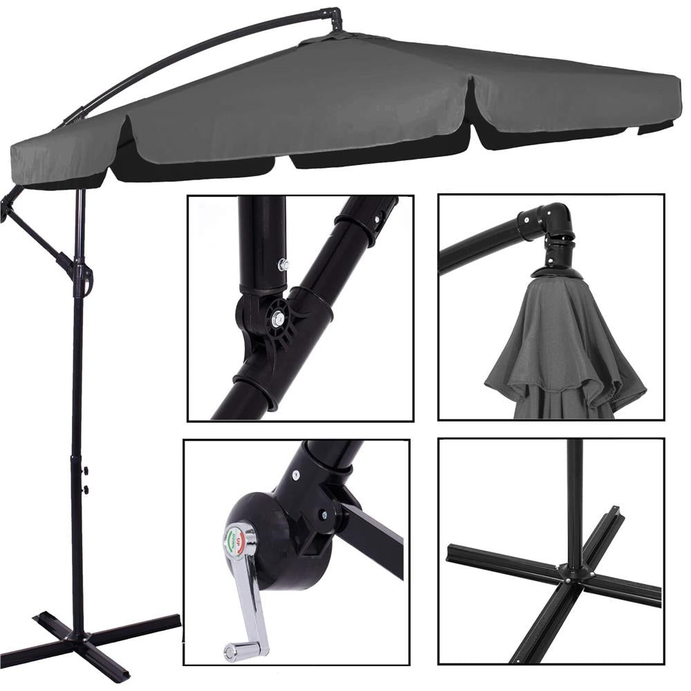 Umbrela de gradina cu brat lateral banana, cu husa, 300cm, gri