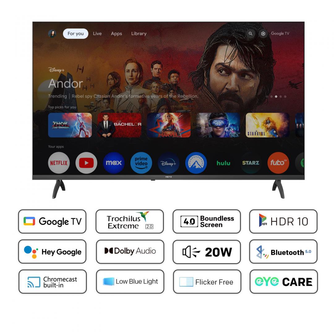 Televizor METZ LED 40MTE6000, 100 cm, Smart Google TV, Full HD, Clasa E "40MTE6000Z"