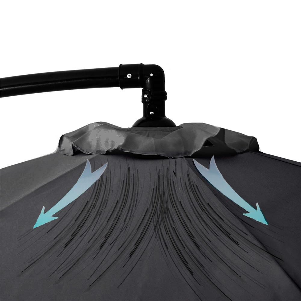Umbrela de gradina cu brat lateral banana, cu husa, 300cm, gri