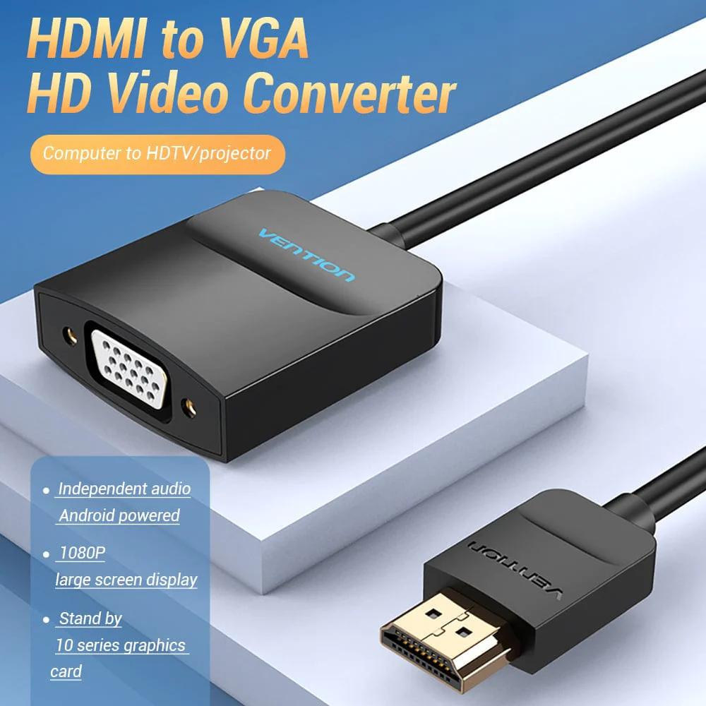 Convertor video Vention,HDMI(T) la VGA (M) si Jack 3.5mm (M),0.15m, rezolutie maxima 1080p la 60 Hz,conectori auriti, 5V/1A, invelis PVC si ABS, negru, "42154" - 6922794742154