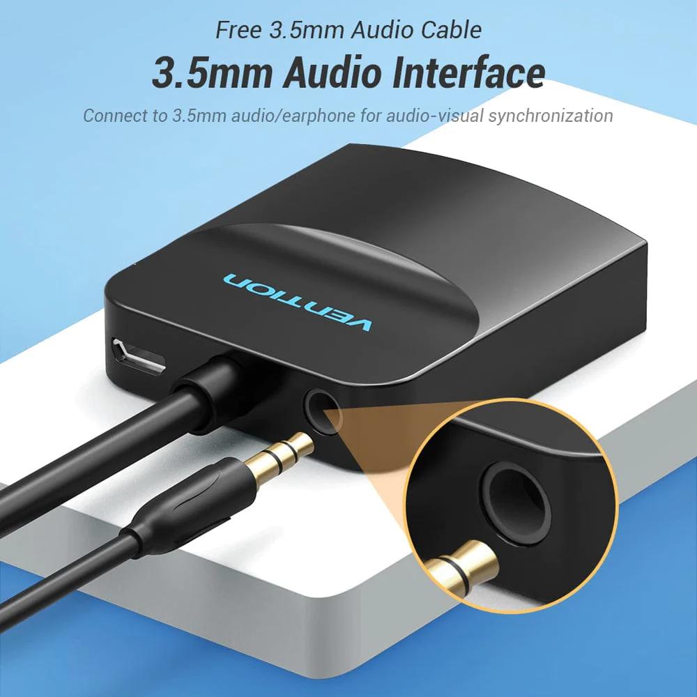 Convertor video Vention,HDMI(T) la VGA (M) si Jack 3.5mm (M),0.15m, rezolutie maxima 1080p la 60 Hz,conectori auriti, 5V/1A, invelis PVC si ABS, negru, "42154" - 6922794742154