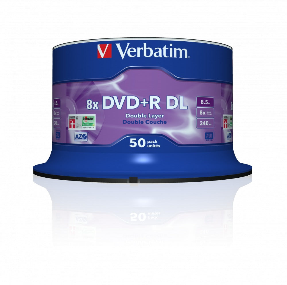 DVD+R VERBATIM 8.5GB, 240min, viteza 8x, 50 buc, Double Layer, spindle, "Matt Silver" "43758"