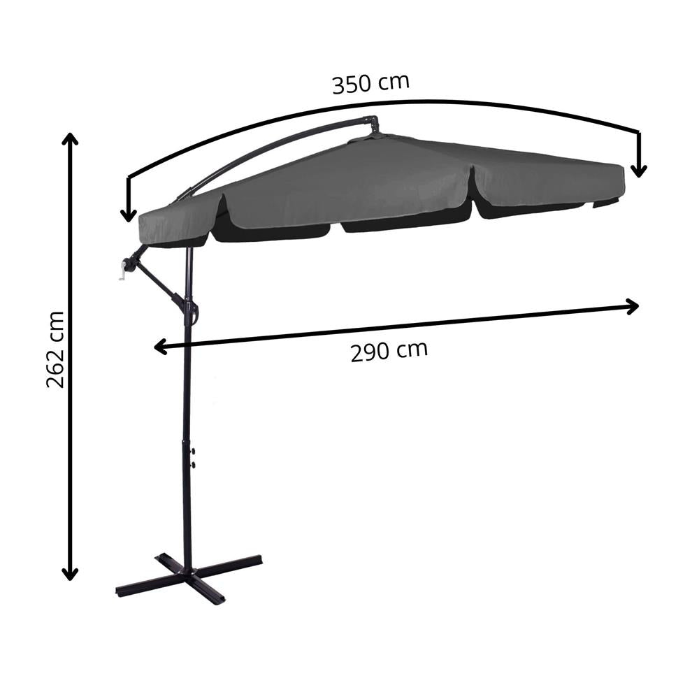 Umbrela de gradina cu brat lateral banana, cu husa, 300cm, gri