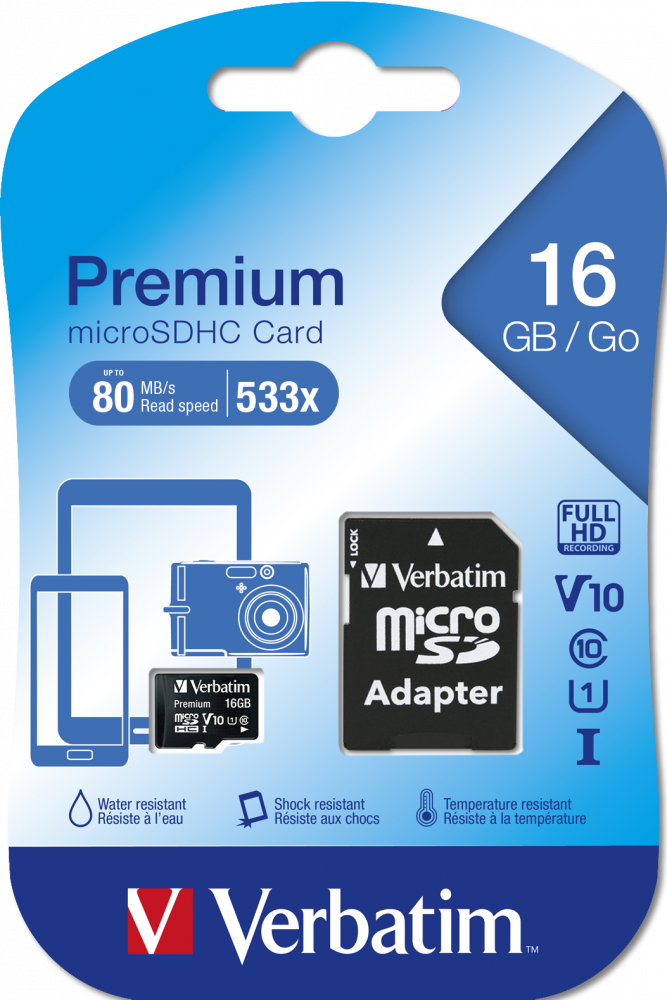 MEMORIE microSD CARD VERBATIM 16GB CLASA 10, ADAPTOR INCLUS "44082"
