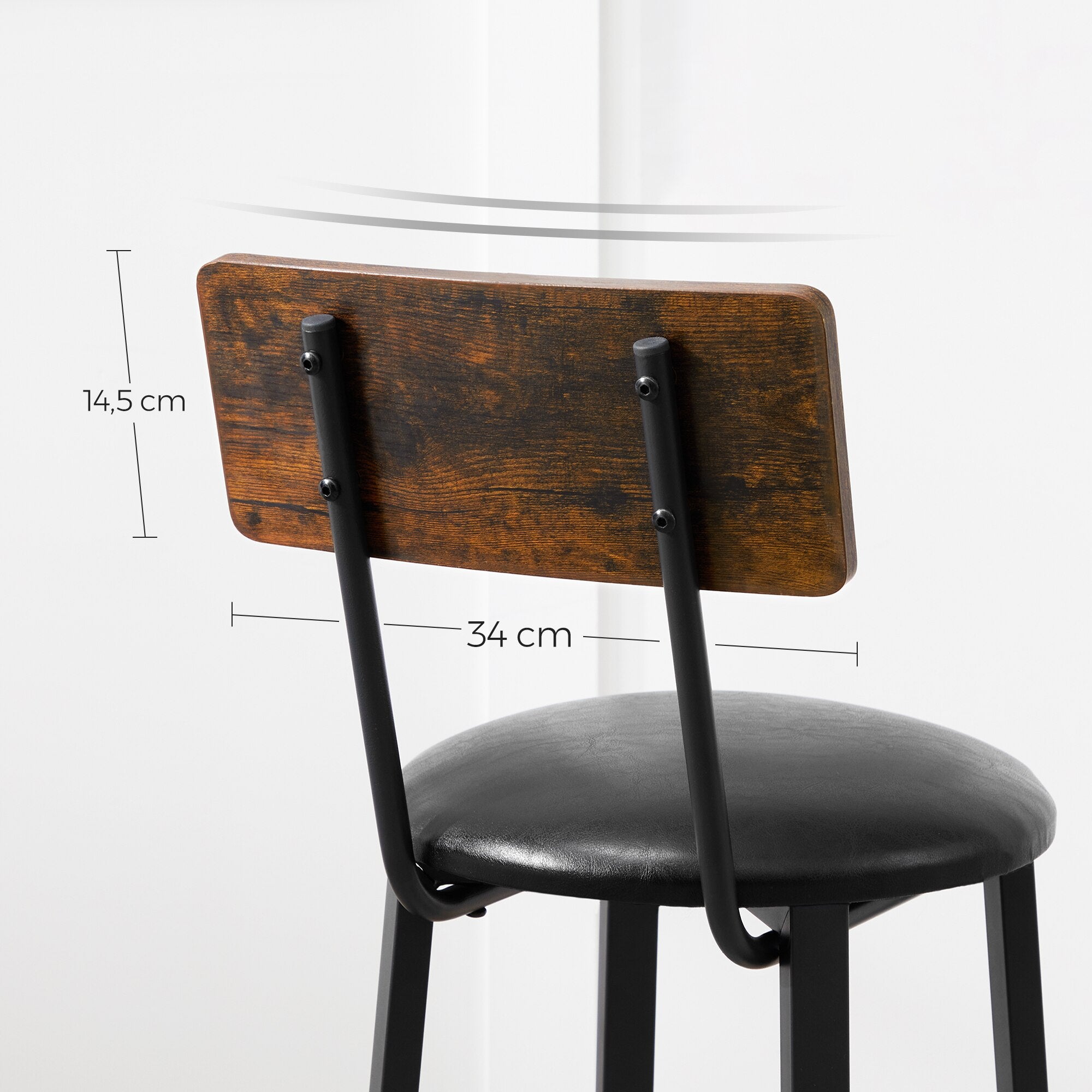 VASAGLE Set 2 scaune de bar cu spatar din PAL, sezut moale tapitat, 39x100x76cm, maro rustic si negru