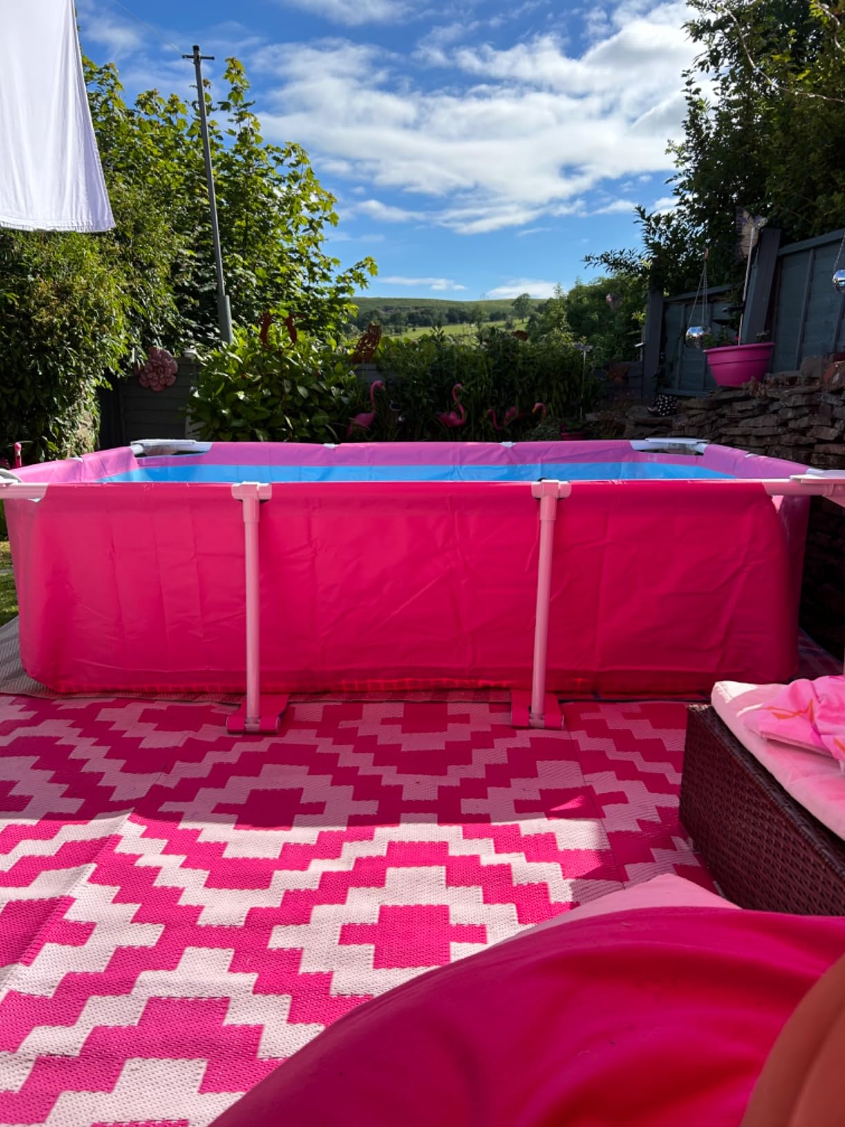 Piscina rectangulara cu cadru metalic Pink Metal Frame Intex 28266NP, 220x150x60 cm