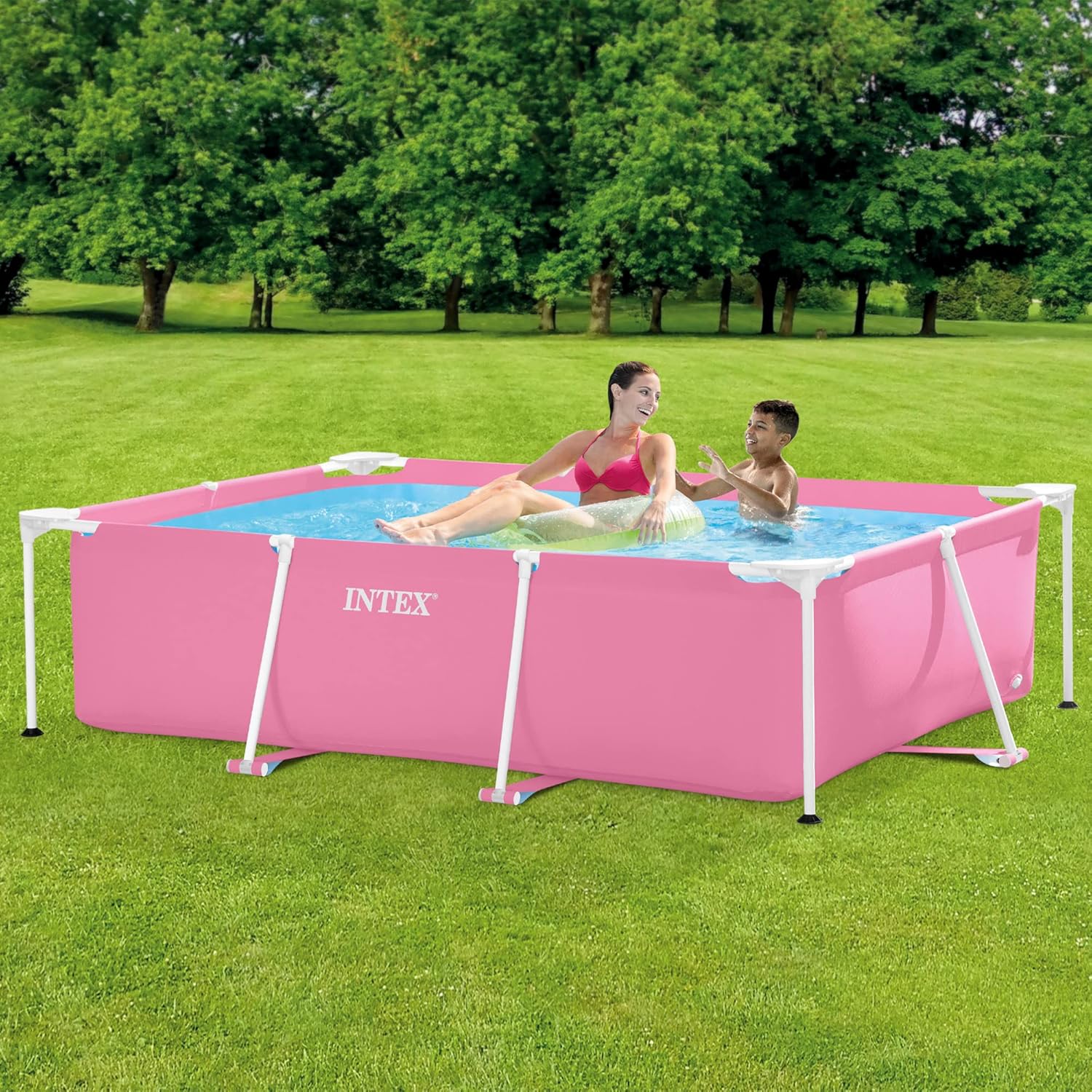 Piscina rectangulara cu cadru metalic Pink Metal Frame Intex 28266NP, 220x150x60 cm