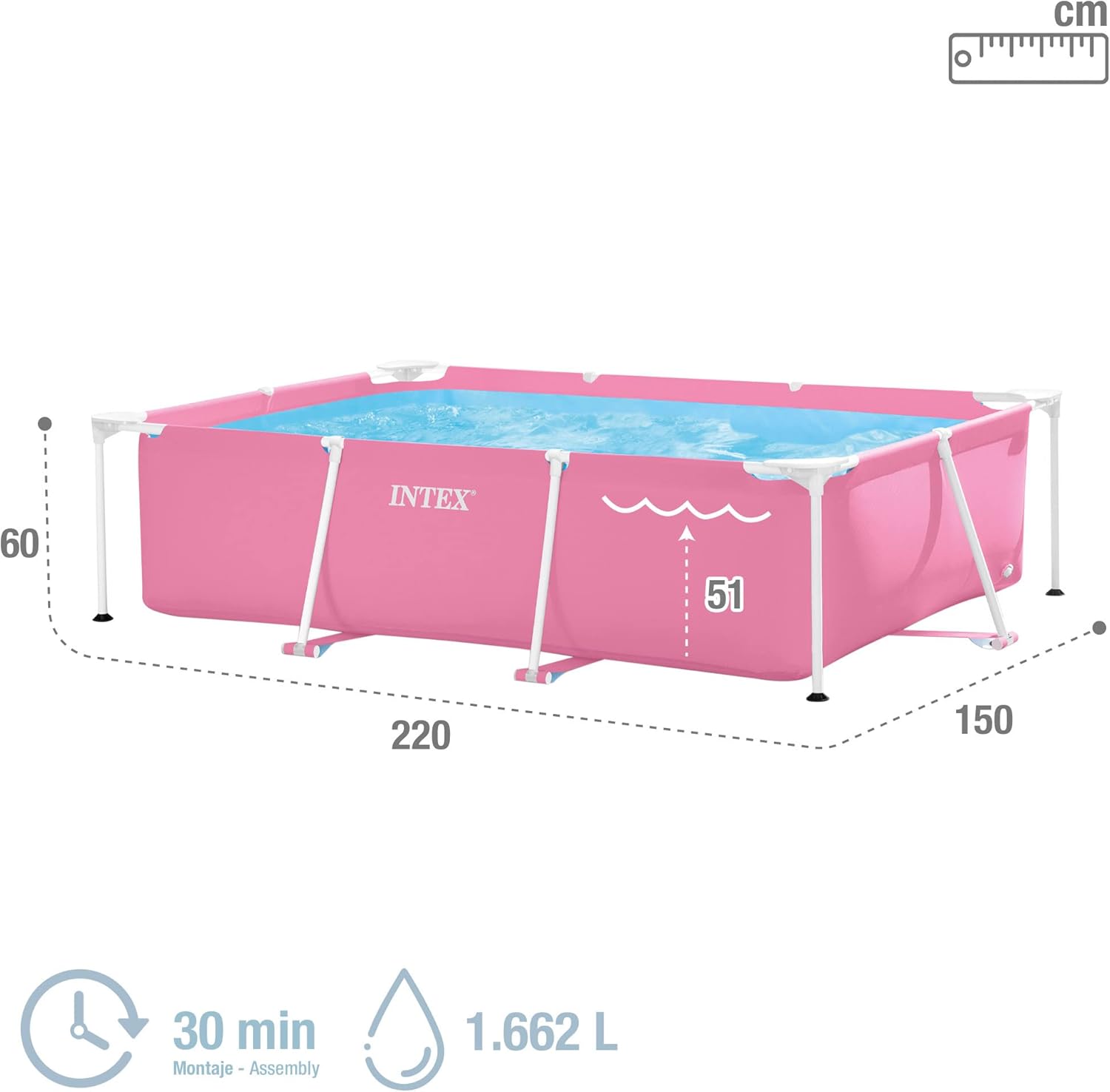 Piscina rectangulara cu cadru metalic Pink Metal Frame Intex 28266NP, 220x150x60 cm