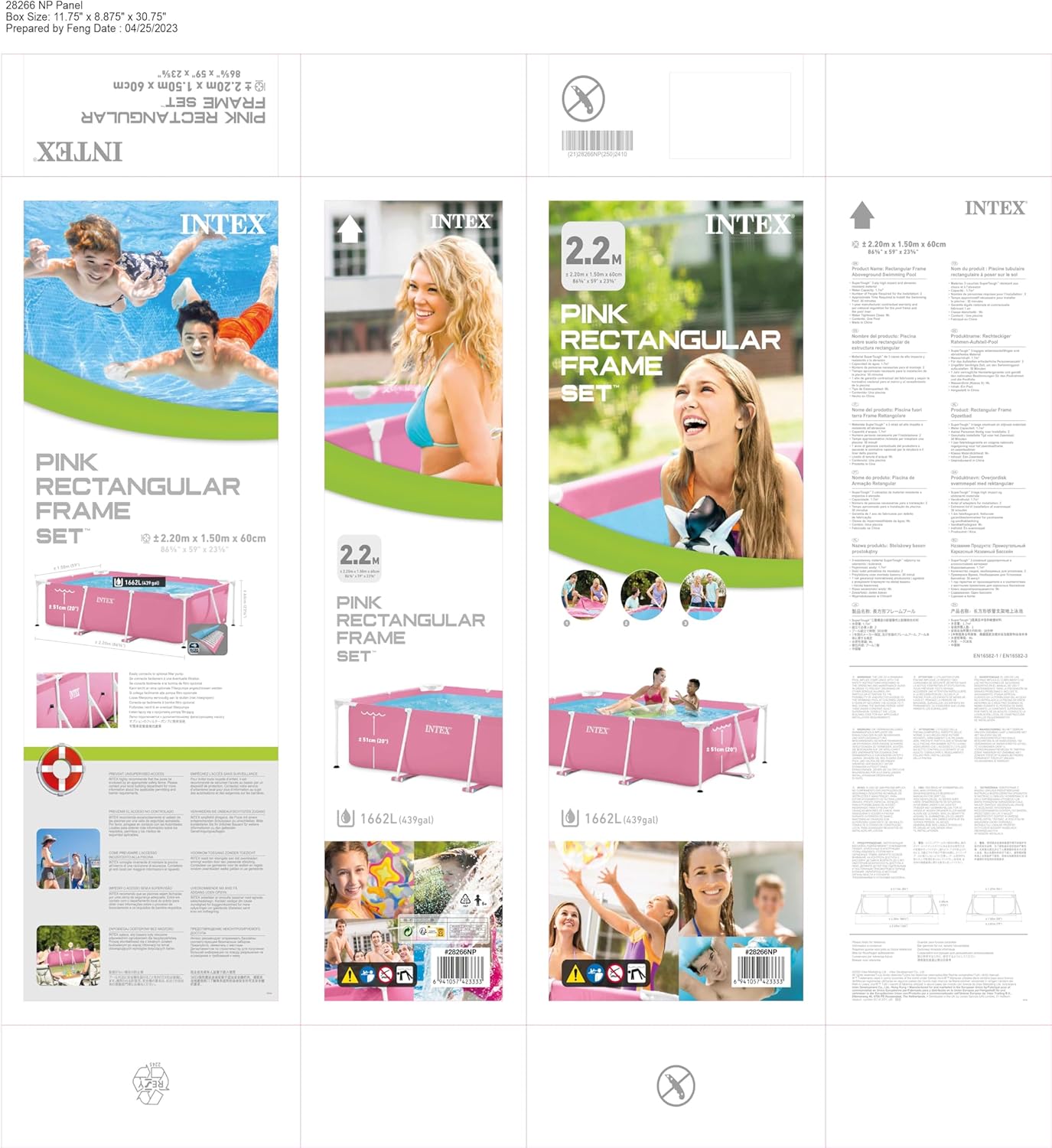 Piscina rectangulara cu cadru metalic Pink Metal Frame Intex 28266NP, 220x150x60 cm