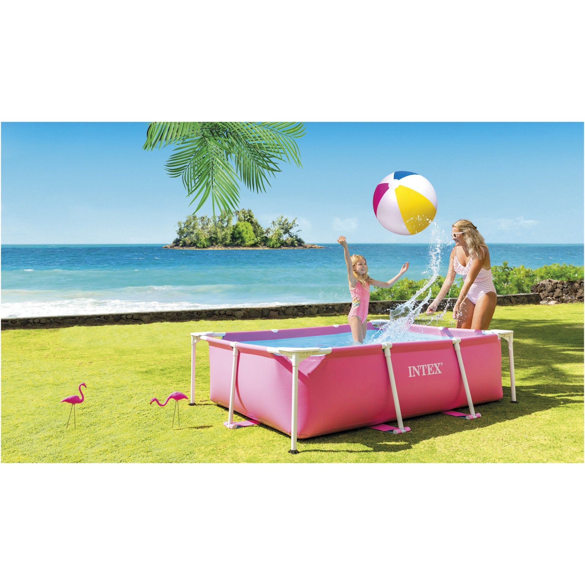 Piscina rectangulara cu cadru metalic Pink Metal Frame Intex 28266NP, 220x150x60 cm