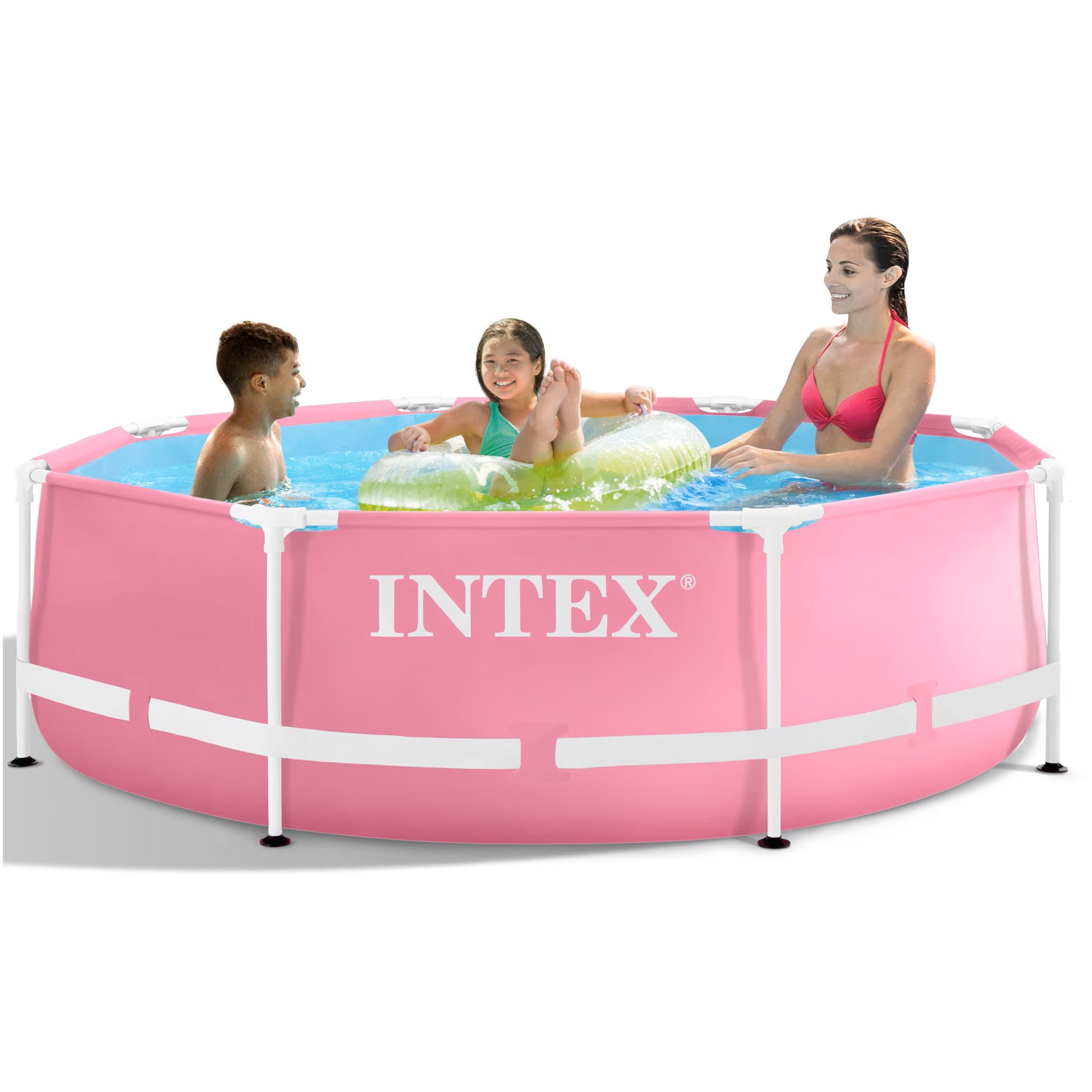 Piscina rotunda cu cadru metalic Pink Metal Frame Intex 28290NP, 244x76 cm