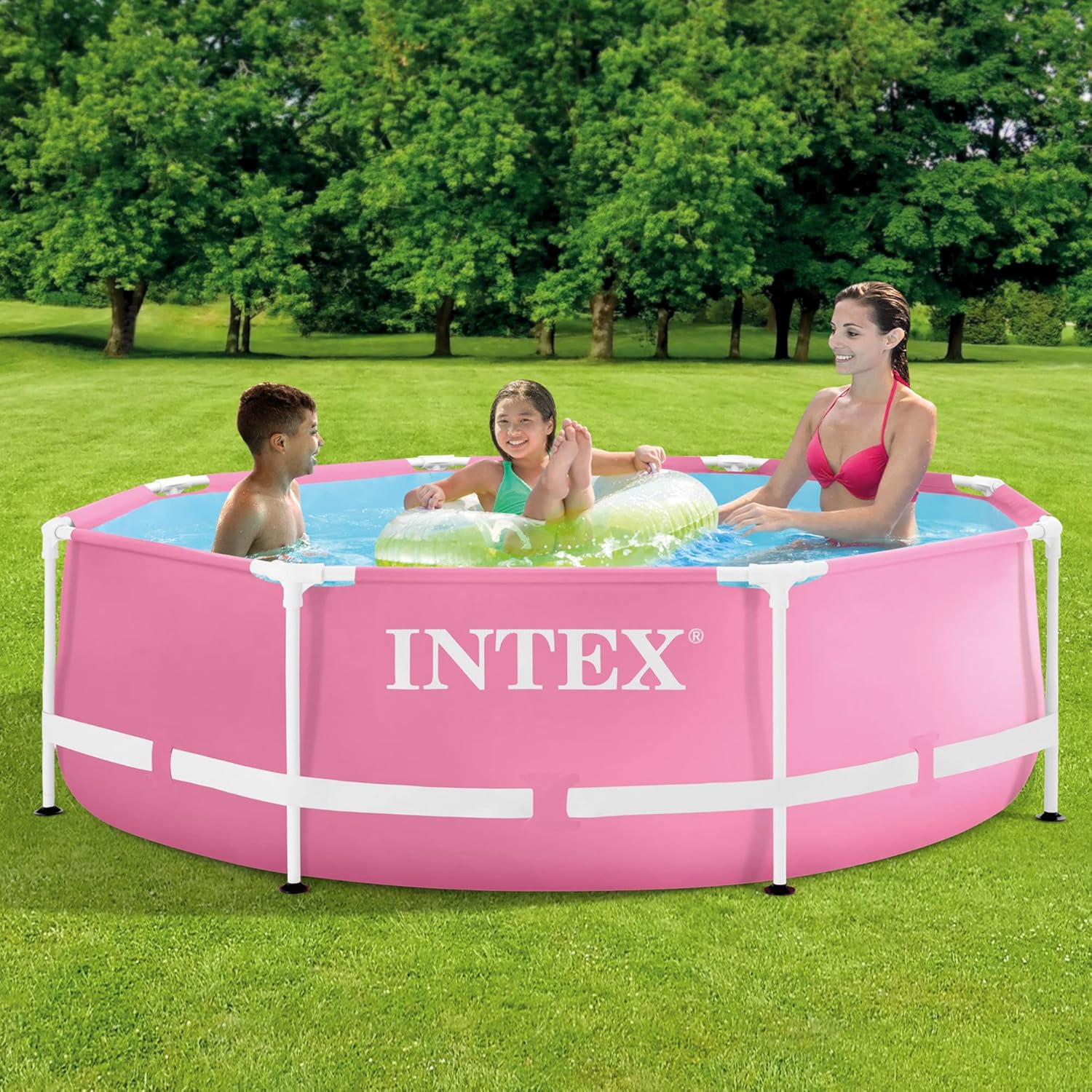 Piscina rotunda cu cadru metalic Pink Metal Frame Intex 28290NP, 244x76 cm