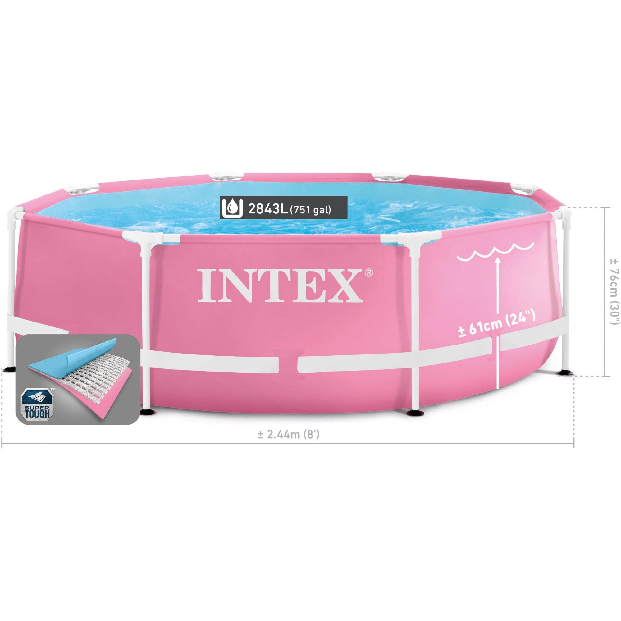 Piscina rotunda cu cadru metalic Pink Metal Frame Intex 28290NP, 244x76 cm