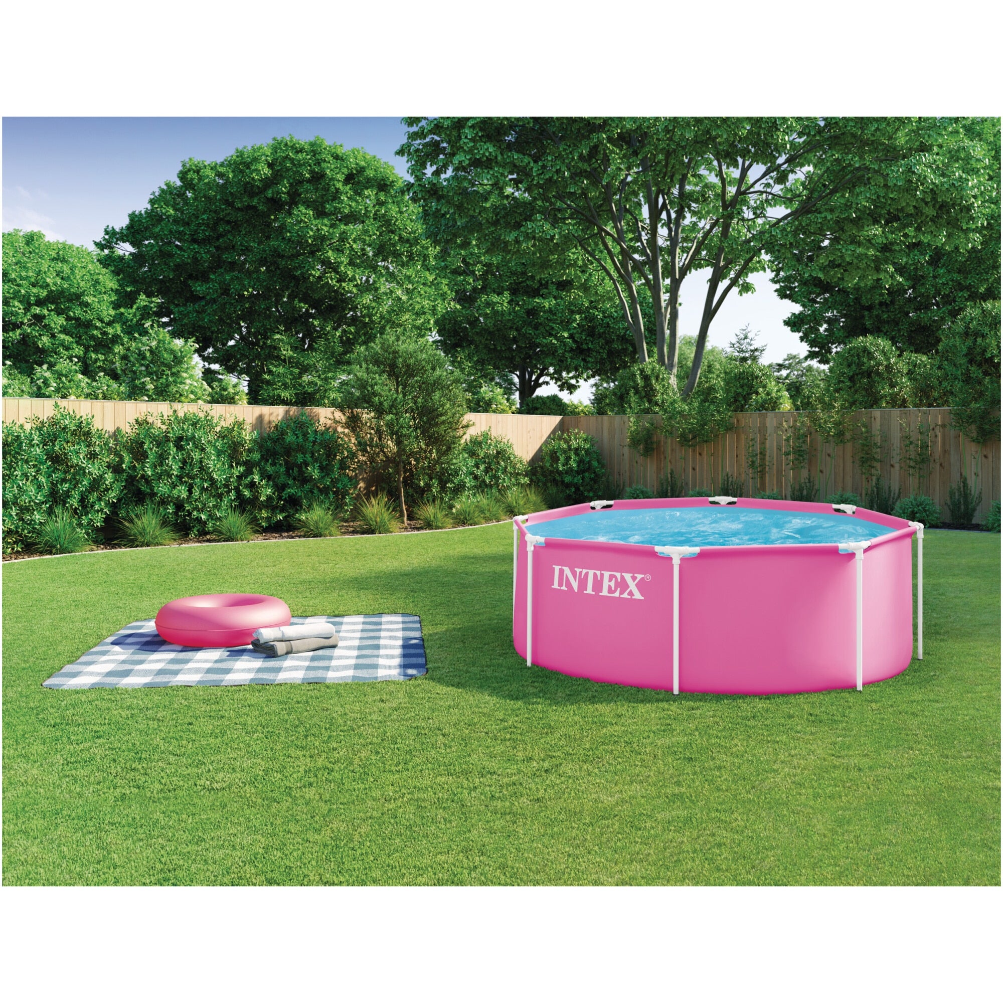 Piscina rotunda cu cadru metalic Pink Metal Frame Intex 28290NP, 244x76 cm