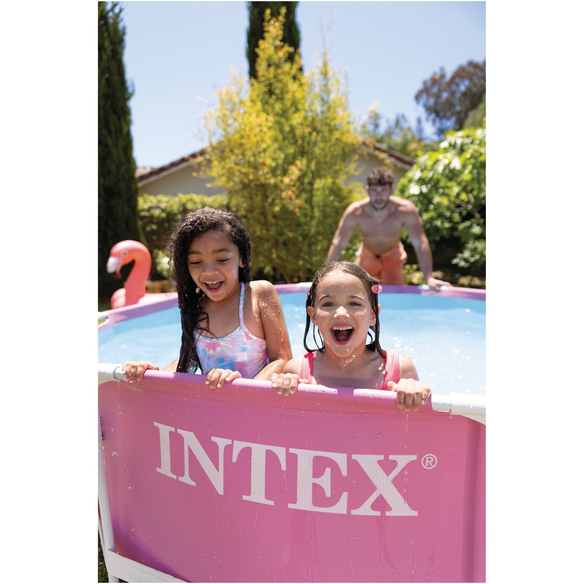 Piscina rotunda cu cadru metalic Pink Metal Frame Intex 28290NP, 244x76 cm