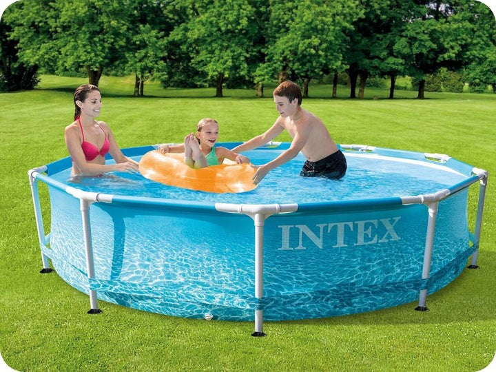 Piscina rotunda cu cadru metalic Beachside Metal Frame Intex 28208NP, 305x76 cm, cu pompa filtrare