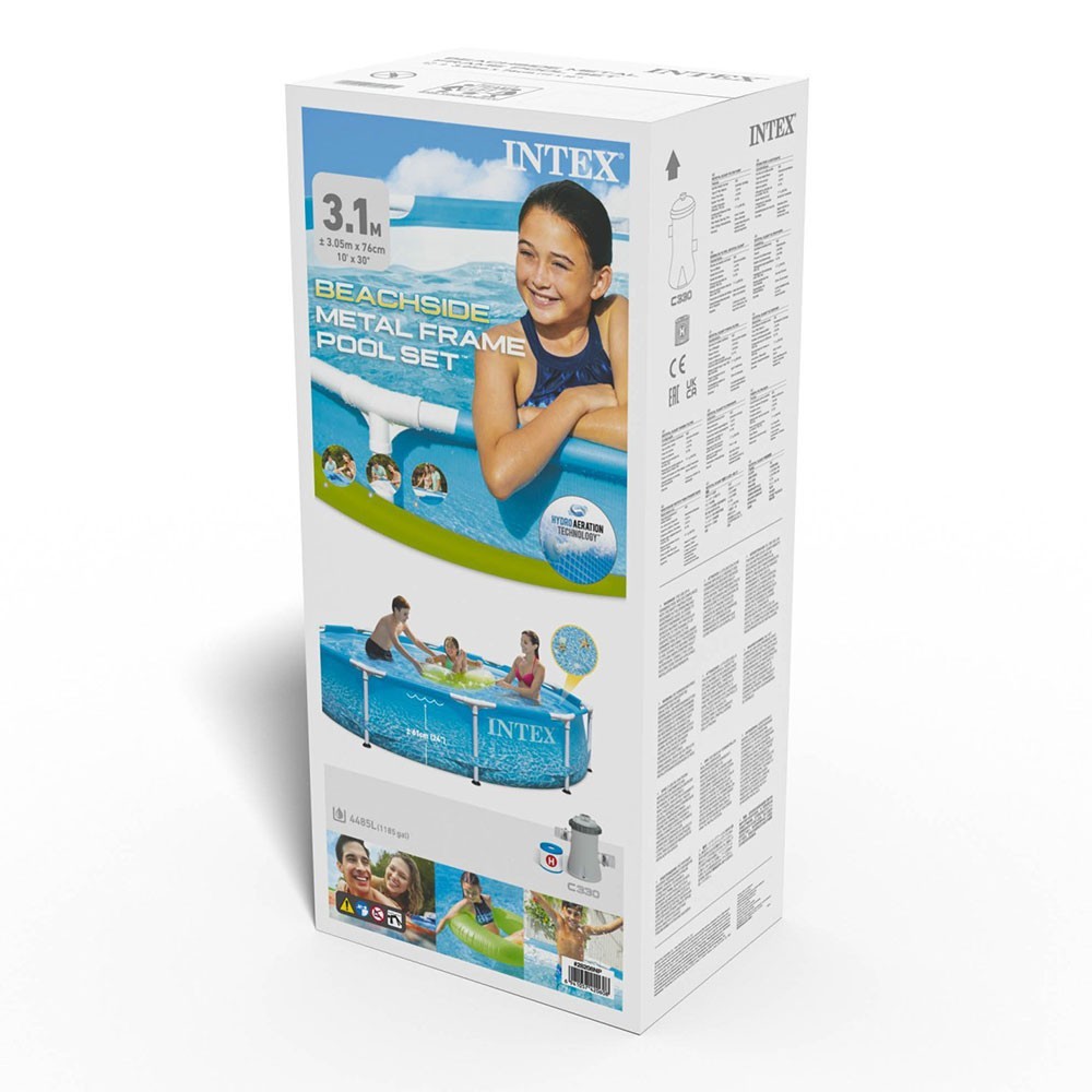 Piscina rotunda cu cadru metalic Beachside Metal Frame Intex 28208NP, 305x76 cm, cu pompa filtrare