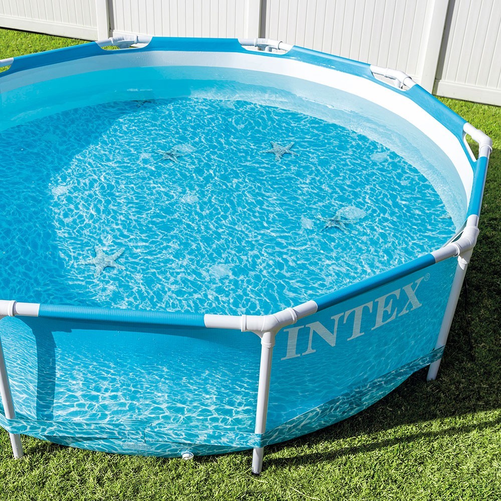 Piscina rotunda cu cadru metalic Beachside Metal Frame Intex 28208NP, 305x76 cm, cu pompa filtrare