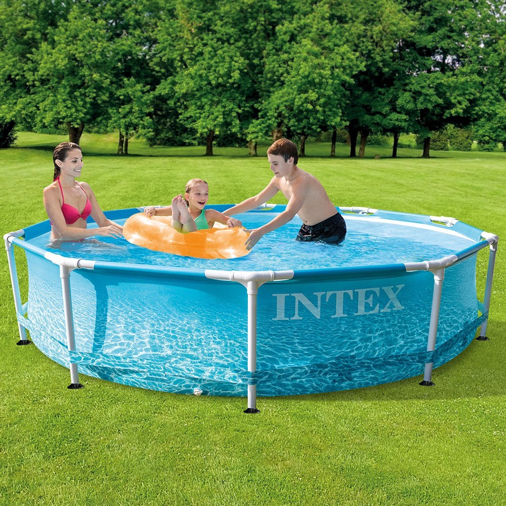 Piscina rotunda cu cadru metalic Beachside Metal Frame Intex 28208NP, 305x76 cm, cu pompa filtrare