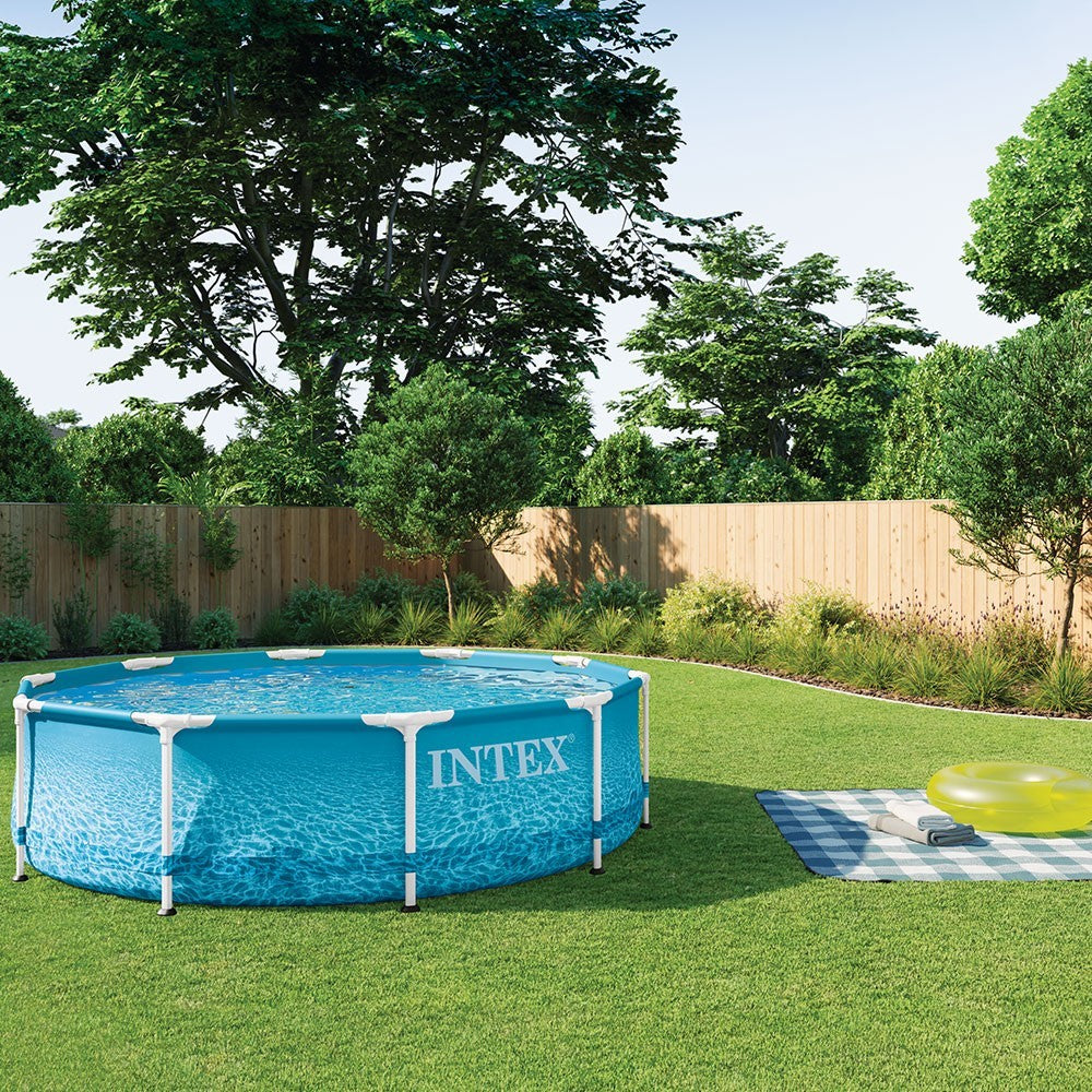 Piscina rotunda cu cadru metalic Beachside Metal Frame Intex 28208NP, 305x76 cm, cu pompa filtrare