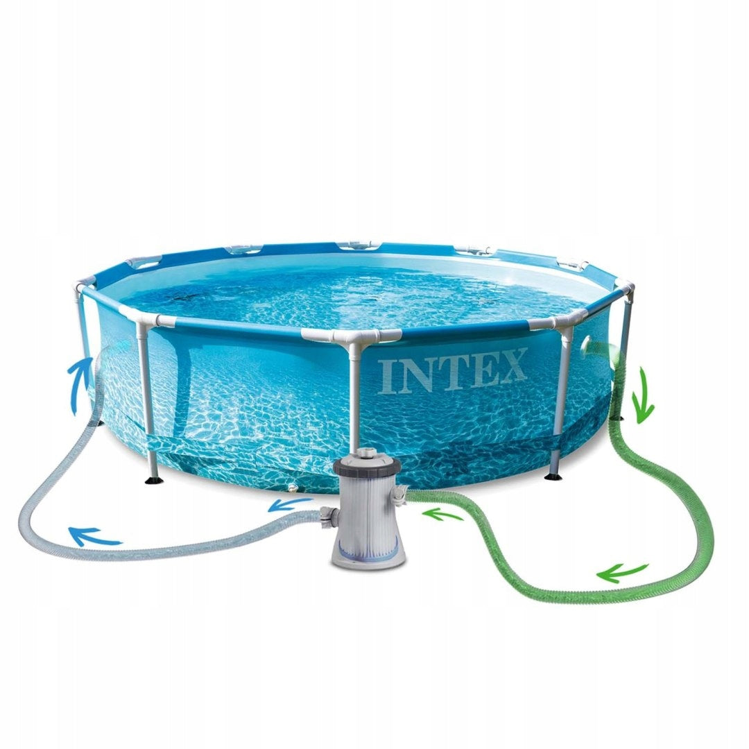 Piscina rotunda cu cadru metalic Beachside Metal Frame Intex 28208NP, 305x76 cm, cu pompa filtrare