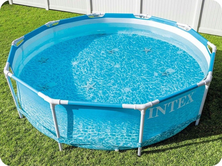 Piscina rotunda cu cadru metalic Beachside Metal Frame Intex 28208NP, 305x76 cm, cu pompa filtrare