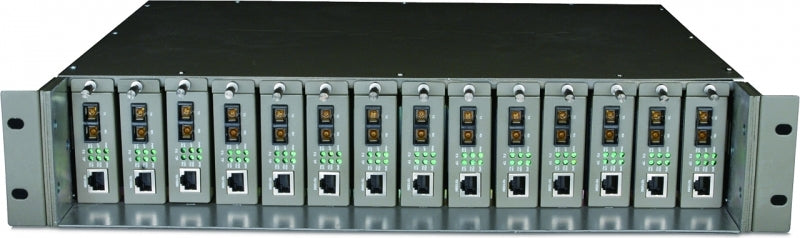 SASIU RACKABIL TP-LINK 14-sloturi media convertor fara management, rack 19-inch, suport sursa de alimentare redundanta, o sursa AC inclusa "TL-MC1400"