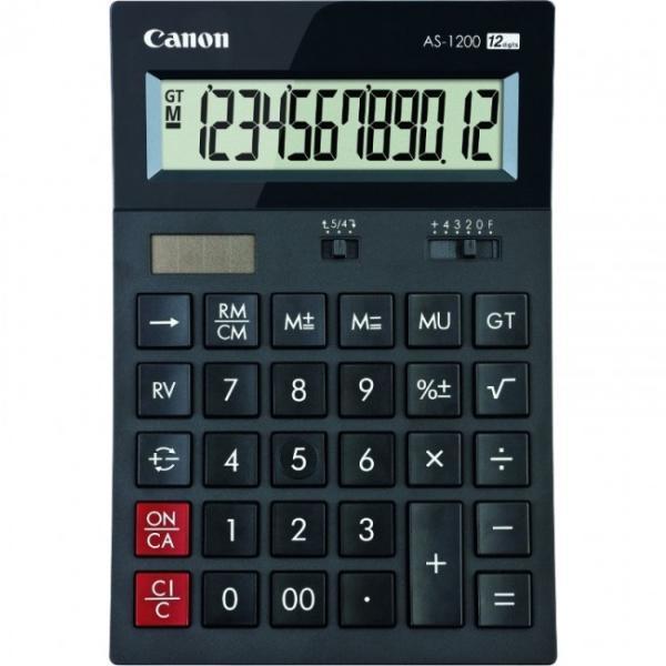 Calculator de birou Canon, AS-1200, ecran 12 digiti, alimentare solara si baterie, negru, 