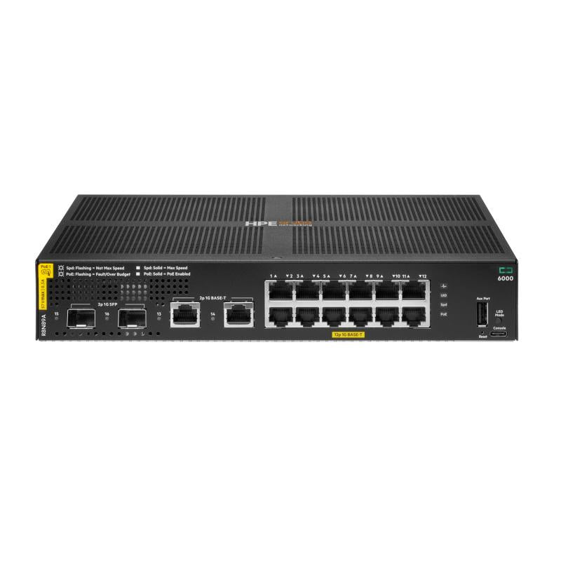 Aruba 6000 12G CL4 2SFP 139W Swch (HPE Aruba Networking Cx 6000 12G Class4 PoE 2G/2SFP 139W Switch)