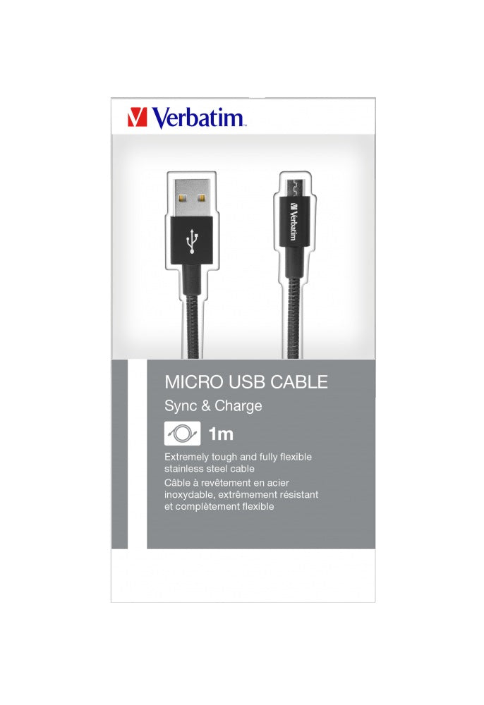CABLU alimentare si date VERBATIM, pt. smartphone, USB 2.0 (T) la Micro-USB 2.0 (T), 1m, premium, cablu metalic, negru, "48863"