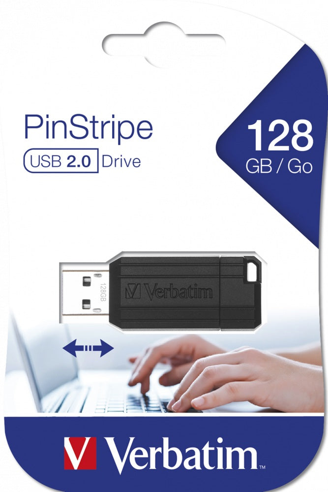 MEMORII USB Verbatim 2.0 PINSTRIPE 128GB BLACK, "49071"