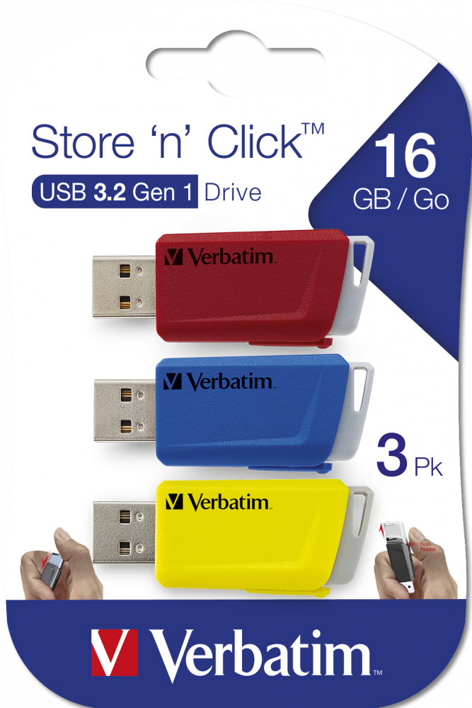 MEMORIE USB VERBATIM StoreNClick 3X16GB USB 3.0 ROSU/NEGRU/GALBEN "49306"