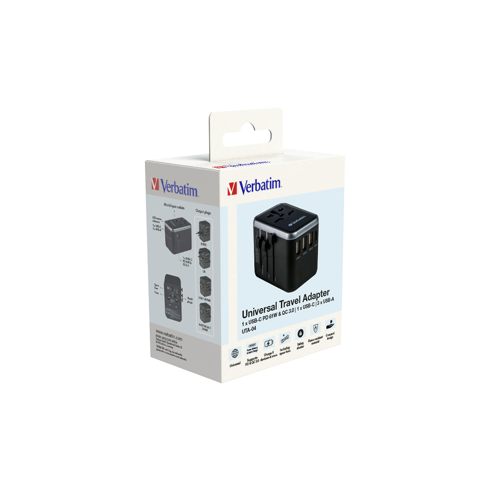Adaptor universal Verbatim UTA-04, 6-in-1Priza cu USB-C PD si QC, USB-C, 3 x USB-A "49546"